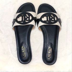 Ralph Lauren Alegra Canvas Leather Slides Size 7.5 B